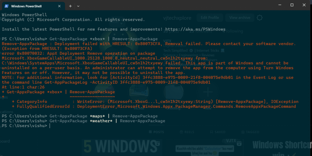 uninstall built-in apps using PowerShell